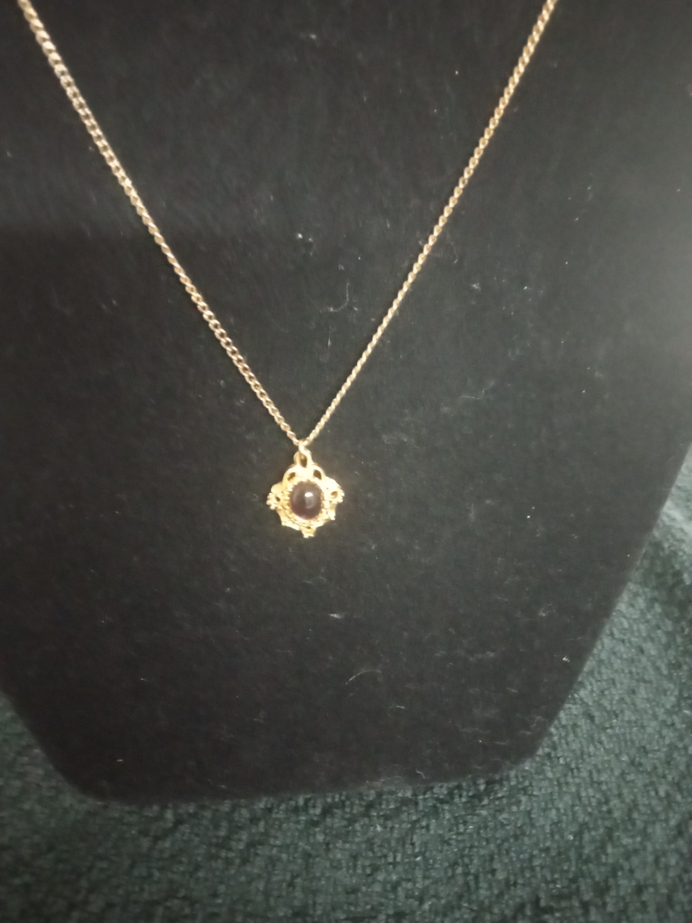 Vintage Gold-Tone Pendant Necklace with Dark Red Stone